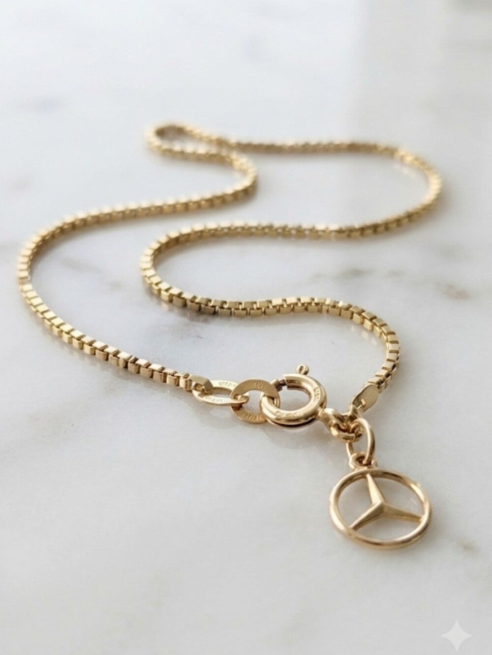 14K Solid Yellow Gold Mercedes charm BRACELET
